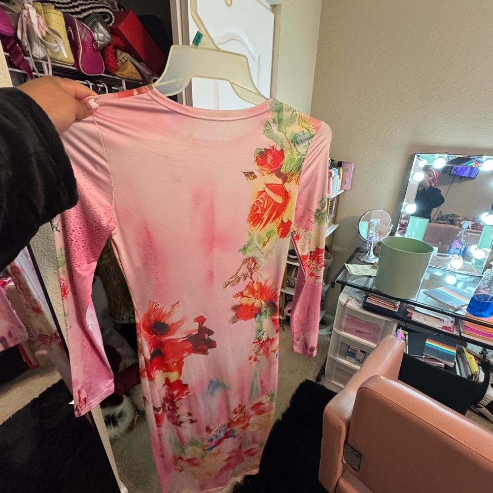 Amazon Pink Floral Long Sleeve Dress - Picture 4 of 4